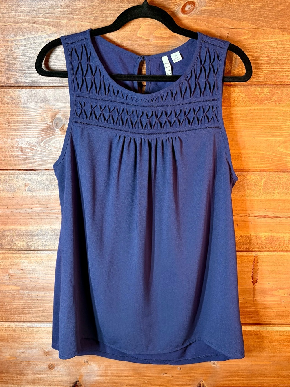 Elle Navy Sleeveless Smocked Yoke Camisole
